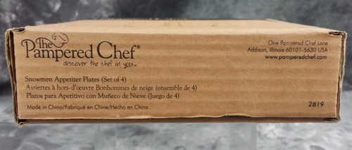 NEW PAMPERED CHEF SET/4 SNOWMAN APPETIZER PLATES SQUARE #2819 CLEAR GLASS W/BOX - Picture 10 of 12