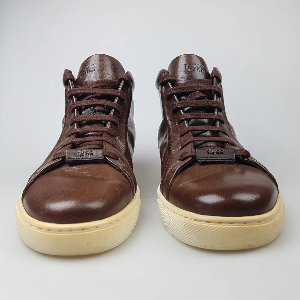 Men's HUGO BOSS Sz 40 EU / 7 US Shoes Brown White Leather Mid | 3+ Extra 10% Off - Imagem 2 de 4