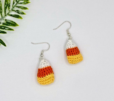 candy corn earrings, Handmade Crochet Earrings