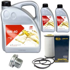 Motoröl Set Febi SAE 5W-40 7 Liter + Ölfilter + Schraube für Audi A3 RS3 367 PS