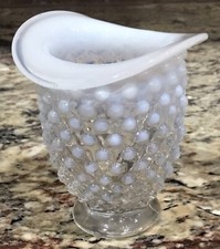 FENTON FRENCH OPALESCENT GLASS HOBNAIL FLAT RIM VASE 3 1/2 T Looks Unused