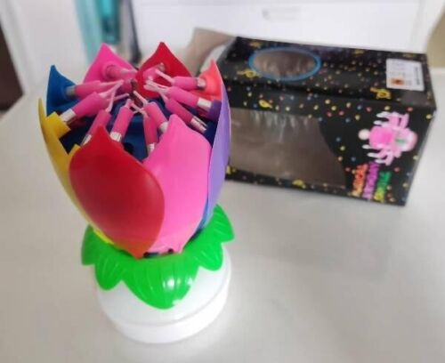 Musical Birthday Candle Rotating with 14 Petals - (Pink, Blue, Multicolour) - Picture 2 of 8