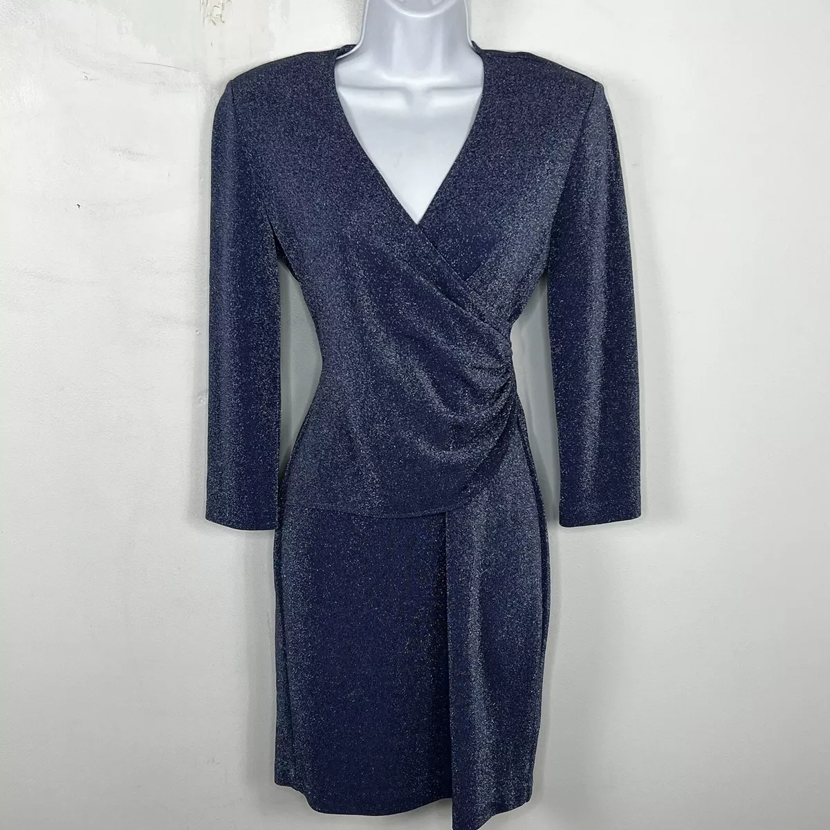 Fredericks Of Hollywood Dress Sz S Light Blue Metallic V Neck Long