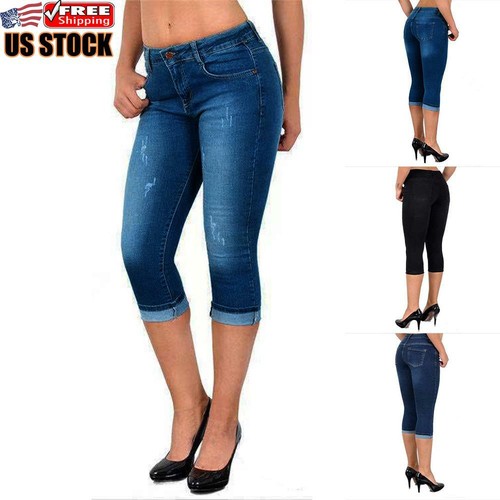 Women's Skinny Cropped Jeans Ladies 