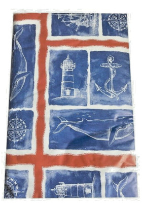 Whale Anchor Lighthouse Tablecloth Flannel Backed Vinyl 52x70 Oblg Summer Beach