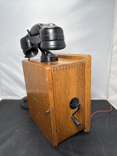 Antikes Automatic Electric Co. Monophon Holz Kastentelefon komplett intakt - Bild 3 von 13