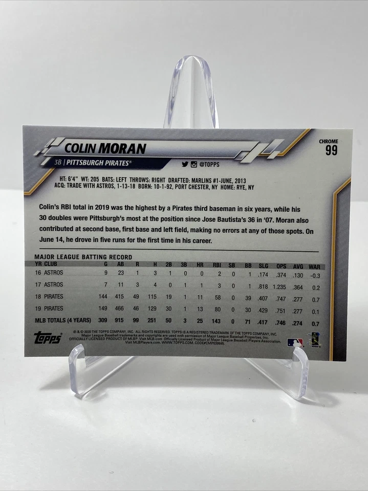 2020 Topps Chrome Colin Moran #99 Base Card - Image 2 of 2