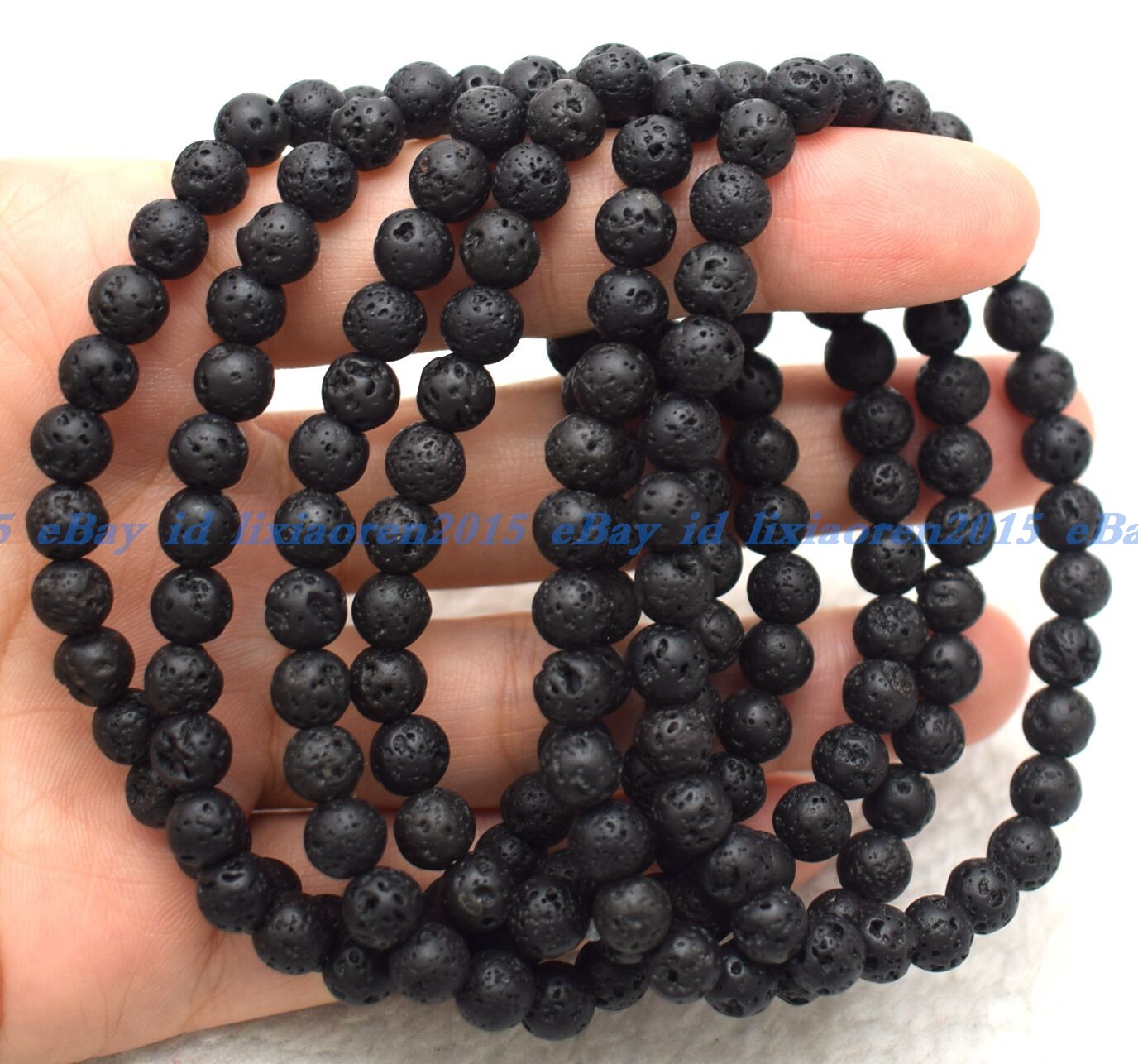 Wholesale Lot Of 6 Natural Larvikite Crystal Stretch Bracelets - 8mm Beads, 7.5" Length