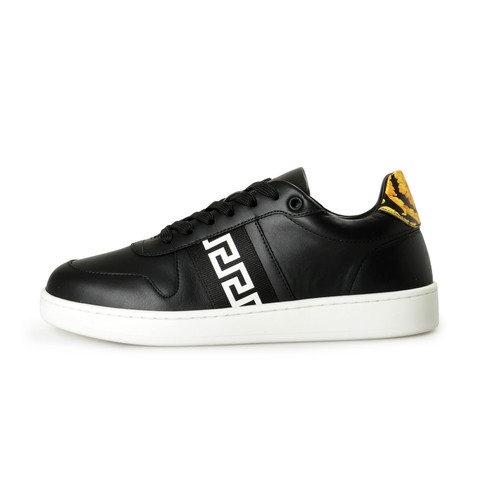 Versace Men's Black & Gold Logo Details Leather Sneakers Shoes US 6 IT 39 - Picture 2 of 8