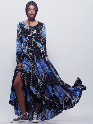 free people winter dresses Womens First Kiss Animal Print Long Sleeve Maxi Dress Black Xs Red Beaded Fringe Gown Add a touch of Color:Ivory Blue Print _also_al-mare-travel-dress-short