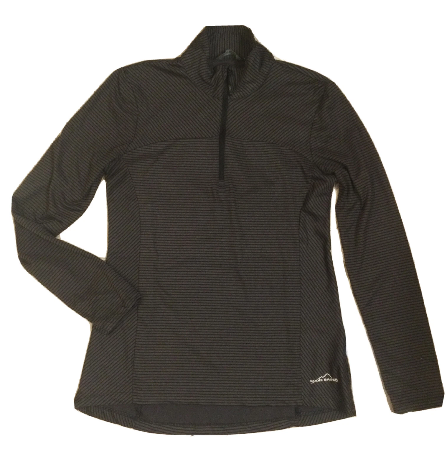 Eddie Bauer 1/4 Zip Long Sleeve Active Top Gray / Black Striped ( S ) Pullover