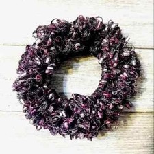 crochet handmade hair scrunchie ribbon pony tail holder purple teinure