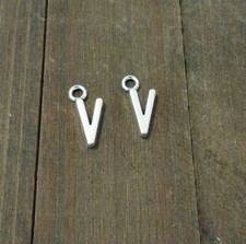 2 Letter V Charms Alphabet Pendants Uppercase Antiqued Silver