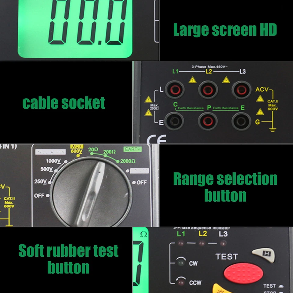 Medidor de resistencia digital probador de aislamiento de tierra de 0,01 a 2000 ohmios DY5500 Foto 4 de 4