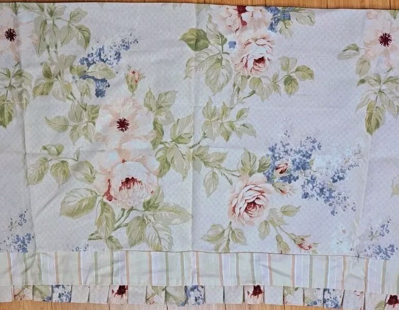 Croscill Floral Valance Biege Sage Green Rod Pocket Shabby Cottage Cotton 19×88