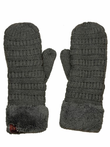 C.C Unisex Winter Warm Knit Soft Inner Fuzzy Lined Anti-Slip Cuff Mittens Gloves - Picture 66 of 111