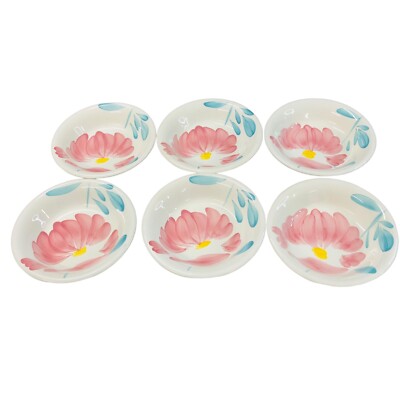 6 PIER 1 Rimmed Pasta Soup Salad Bowls Primrose Pink Floral Italy 8.25 in