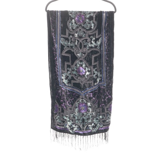 Silk Burnout Velvet Scarf Black Witchy Whimsigoth Moody Dark Feminine Grannycore - Picture 4 of 16