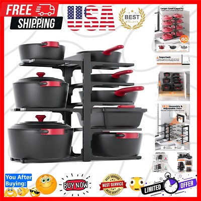 Space-Saving 8-Tier Pan Organizer Rack - Heavy Duty Kitchen Storage Solution