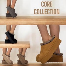 LADIES WOMENS PLATFORM WARM SLIP ON IN OUT DOOR SNUGG FAUX FUR SLIPPERS BOOTS