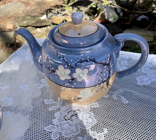 Vintage MADE IN JAPAN Hand Painted Tea Pot Floral / seagull 4 Cup Set