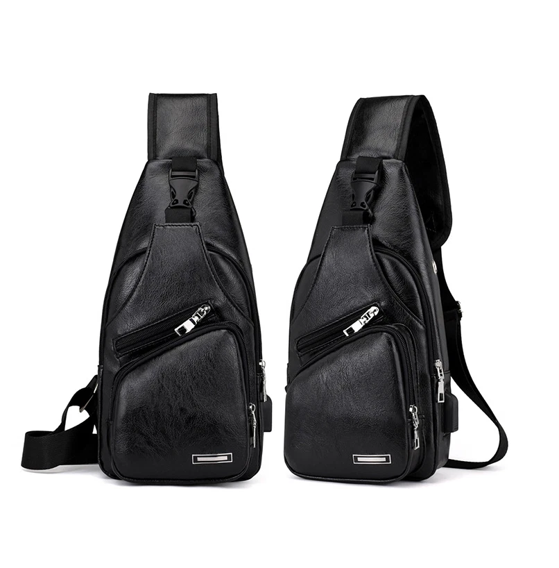 Bolso bandolera de cuero PU con puerto de carga USB para hombre Foto 4 de 4