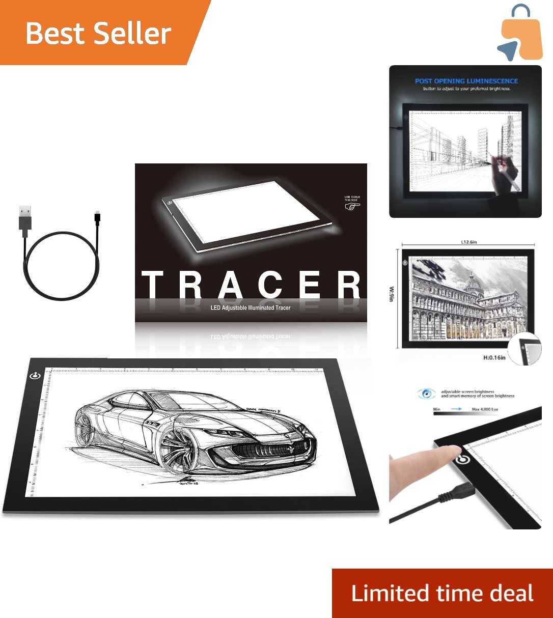 Portably Slim A4 LED Drawing Light Pad - Adjustable Brightness for Artists