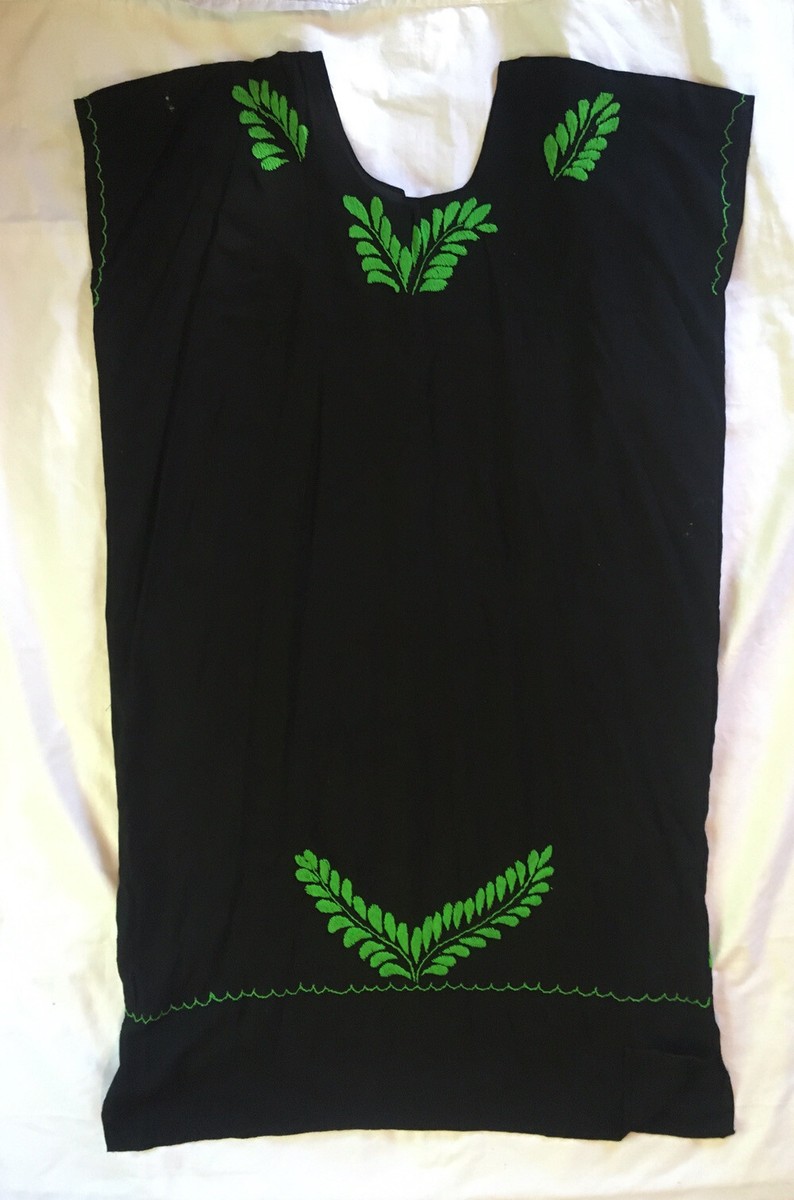Handmade Dress Latin America Style Black Floral Embroidered Boho View 2