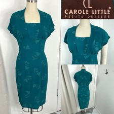 Carol Little Size 6P Green Dress. Subtle Floral Print.