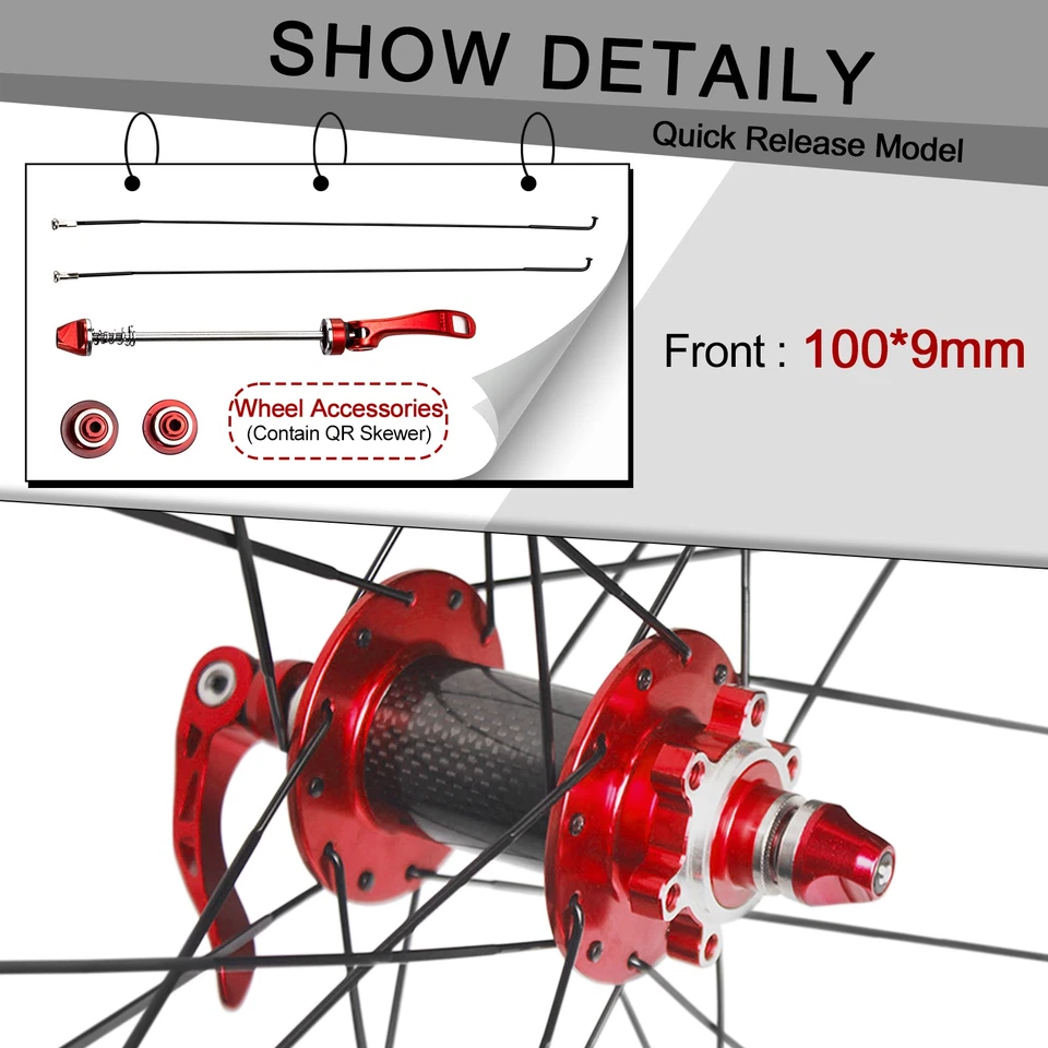 BUCKLOS Carbon Hub MTB Bike Wheels 26/27.5/29 in Disc Wheelset Clincher Rim QR - Image 4 of 4
