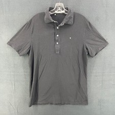 Criquet Polo Shirt Men Large Slim Fit Black 4 Button Organic Cotton Short Sleeve