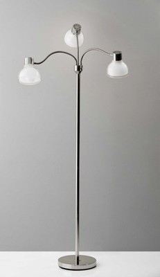 69'' Nickel Three Light Tree Floor Lamp with White Bowl Shade