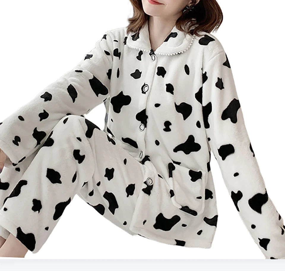 Damen Winter Schlafanzug Set, Flauschig Warm Kuschelig Weich Pyjama Fleece - Bild 3 von 4