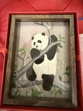 Chinese Double Sided Handmade Framed Silk Shu Embroidery Panda Bears -Decorative