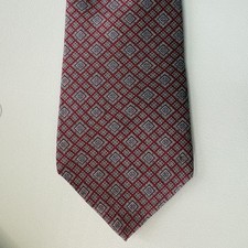 Christian Dior Mens Silk Tie Burgundy Geometric Pattern Made in USA Office