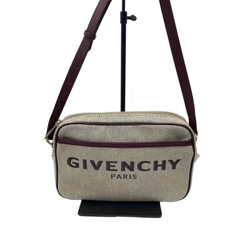 GIVENCHY Beige Canvas Leather Shoulder Bag Gold Zip Auth