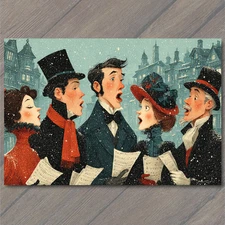 POSTCARD Victorian Christmas Carolers Singing Snowy Holiday Town Nostalgic Charm