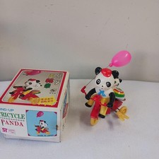 Vintage Japanese Tin Toy Yokota Wind Up Panda Tricycle Figure Retro