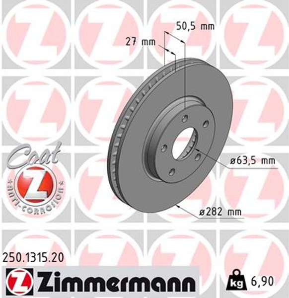 2X Zimmermann Bremsscheibe Coat Z 250.1315.20 FüR Focus Ford HN 4 Turnier HP HM-image