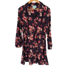 Skies Are Blue Womens Medium Long Sleeve Dress Tiered Flowy Ruffle Floral Collar