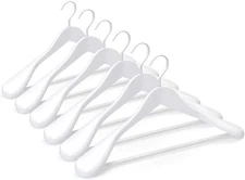 White Wooden Coat Hanger 6 Pack, Wood Suit Hangers,Glossy Finish with Extra-Wide