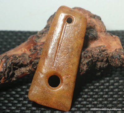 R1 Neolithic Hongshan Cultrual Old Jade 2 Hole Warring AXE Totem Smooth Carving