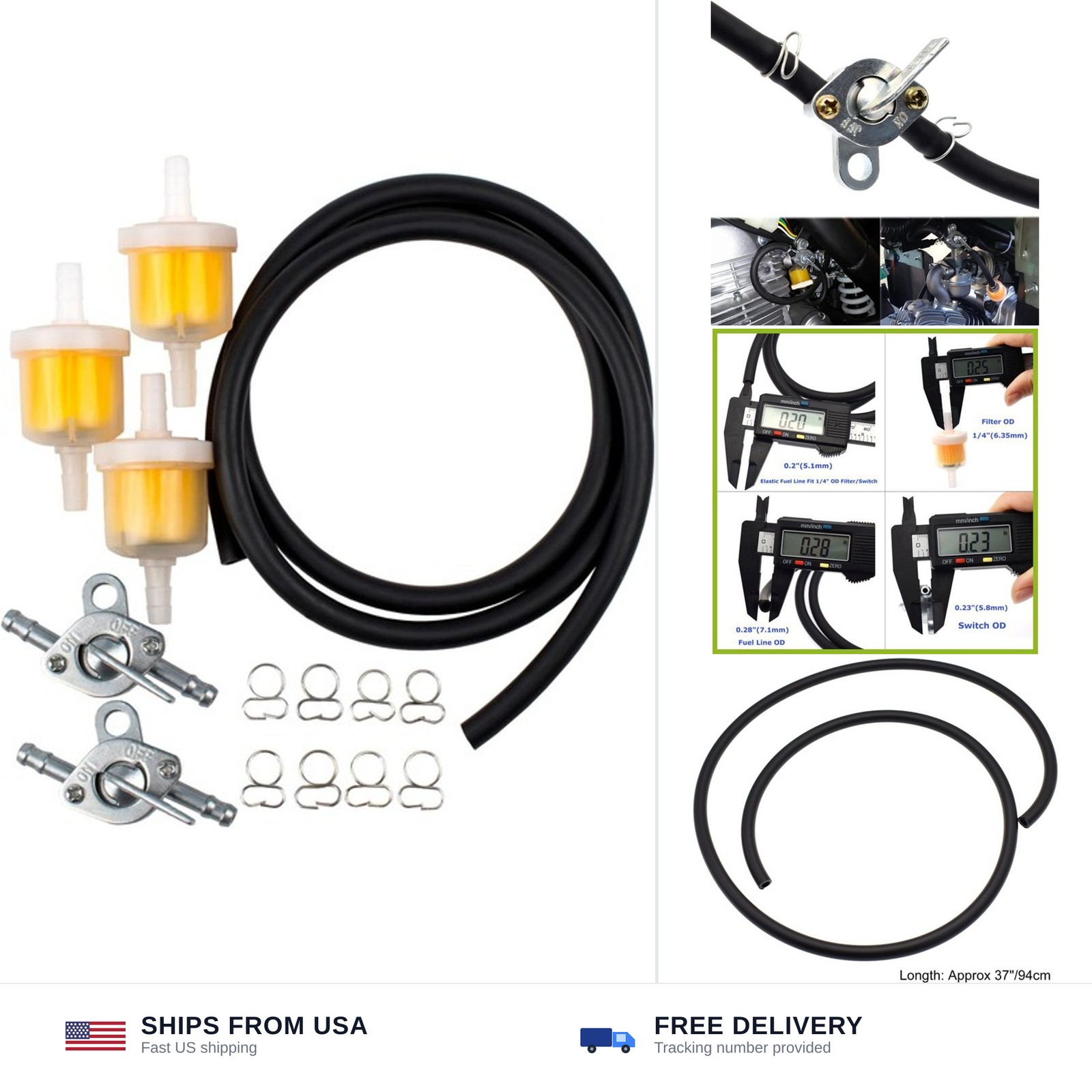 Fuel Line Hose Clamps Inline Shut Off Valve for 50cc 70cc 90cc 110cc 125cc ATV