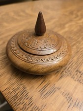 Vintage Wooden Carved Decorative Handcrafted ROUND Trinket Box With Lid