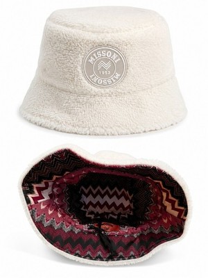 NWT MISSONI White Faux Shearling Bucket Hat OS