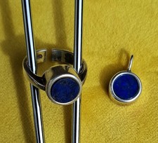 FS Ring Innen &Oslash; 16mm + Anh&auml;nger - 925er Silber je mit Lapislazuli &Oslash; 9mm 1980er