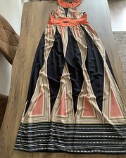 Women’s Tall L Striped Maxi Dress Long Sleeveless Collared Black Orange