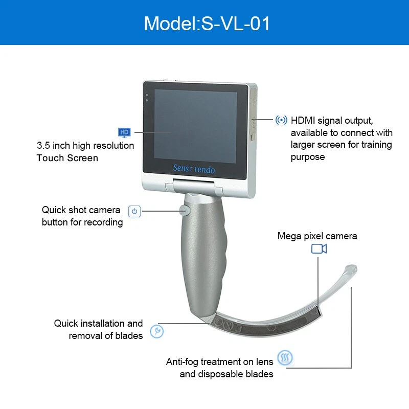 Video laringoscopio con cuchillas desechables (hoja MAC1/2/3/4/D) Foto 2 de 4