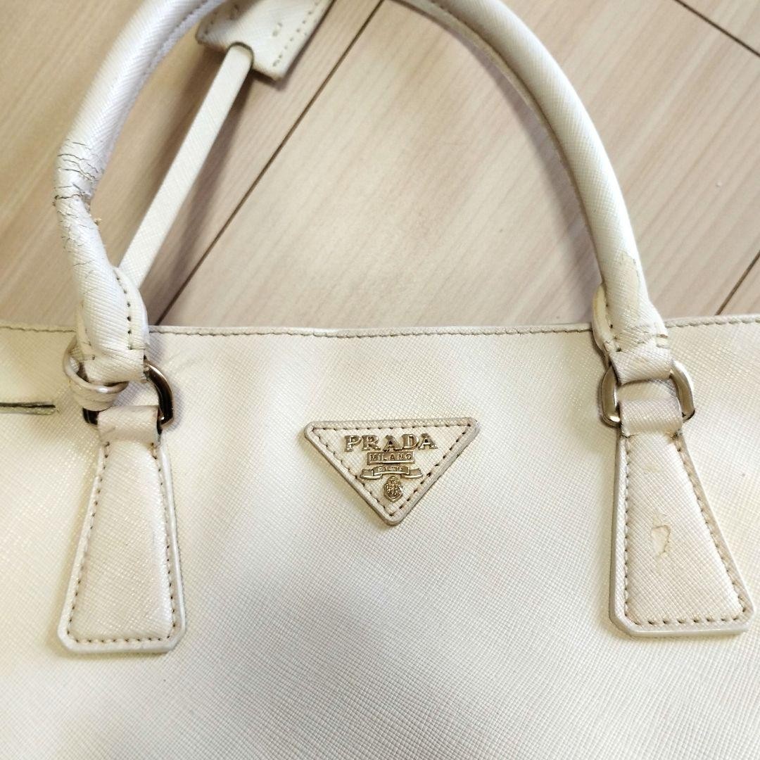 Prada Galleria White Leather Handbag AB Used Shoulder Bag Belt thumbnail 9