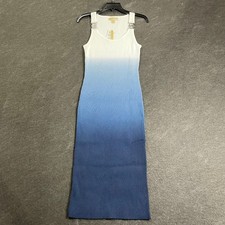 MICHAEL KORS Ombre Ribbed Stretch Viscose Dress Women's Size L Blue